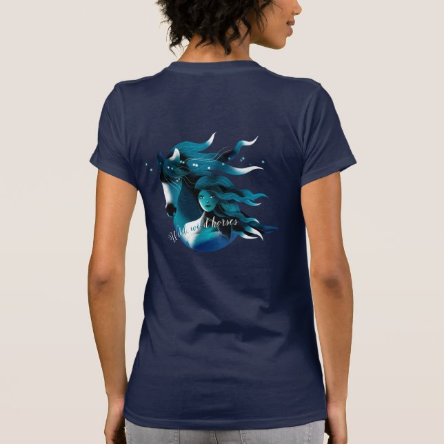 La camiseta de las mujeres azules de los caballos (Reverso)