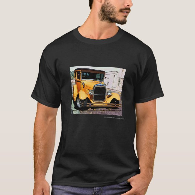 La camiseta del adulto amarillo clásico del coche (Anverso)