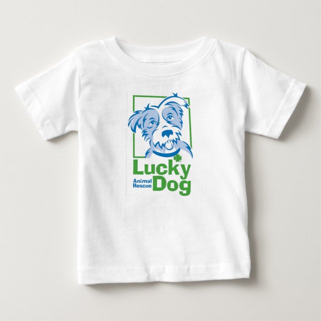 La camiseta del bebé afortunado del perro (Anverso)