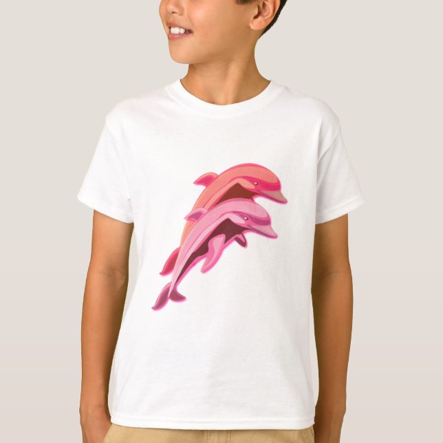 La camiseta del delfín de los niños rosados del (Anverso)