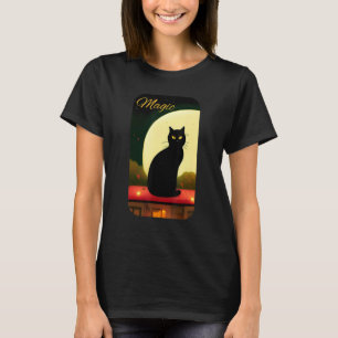 La camiseta del gato negro mágico en la luna, esté