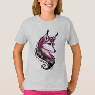 La camiseta del lobo del chica dibujado mano