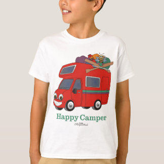 La camiseta del niño del campista contento