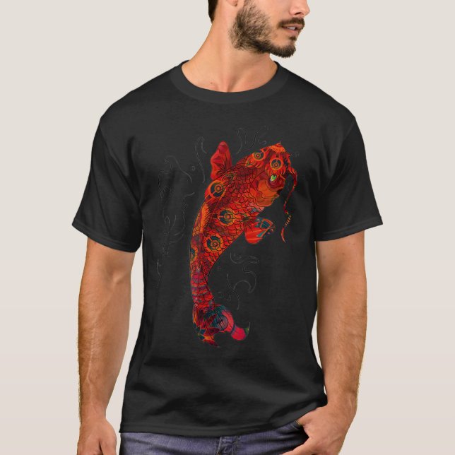 La camiseta japonesa Koi Fish con el Naranja azul  (Anverso)