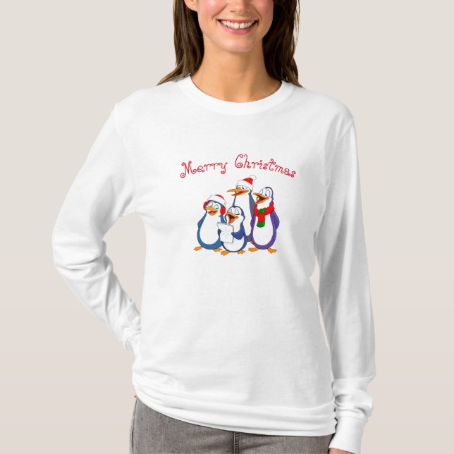 La camiseta navideña pingüino femenina (Anverso)