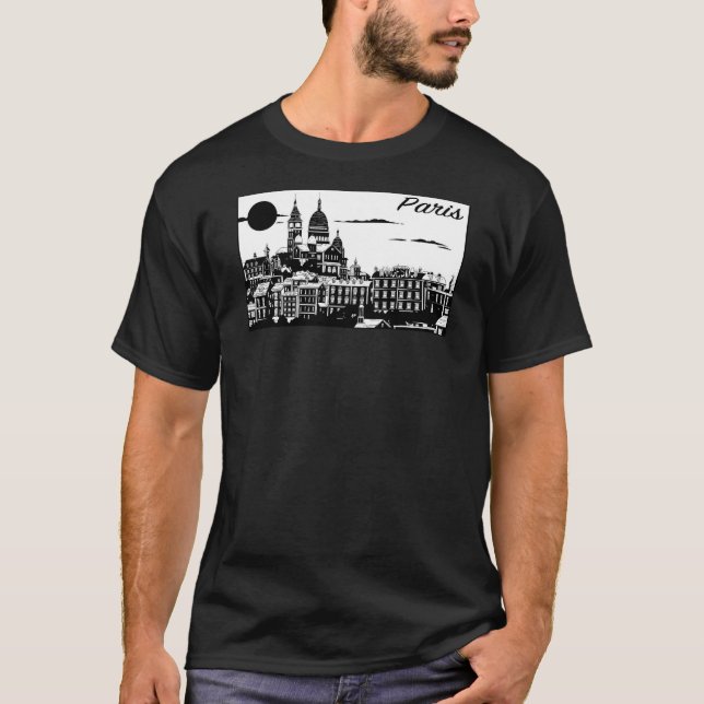 La camiseta oscura básica de los hombres de París (Anverso)