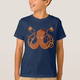 La camiseta oscura del niño del calamar gigante