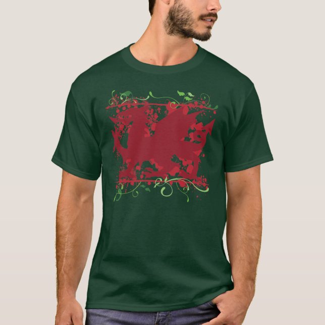 La camiseta oscura Galés de los hombres rojos del (Anverso)