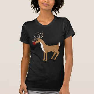 La camiseta roja del navidad del reno de la nariz