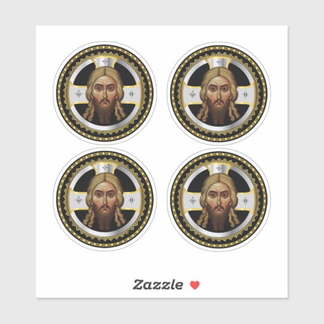 La cara de Cristo Pegatina de Ícono Negro ortodoxo (Hoja)