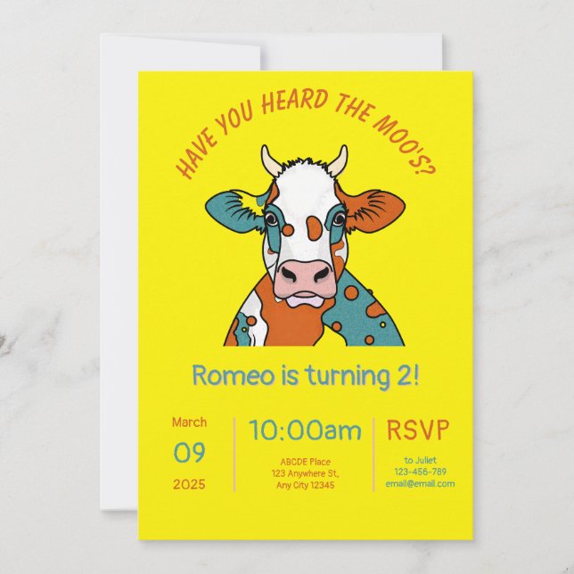 La carta de invitación al cumpleaños de Moos (Anverso)