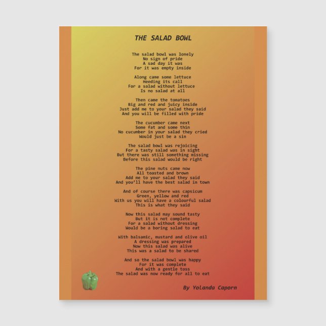 La carta magnética del tazón de ensalada (Anverso)