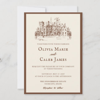 La Castaña: Invitación de Boda Marrón y Marfil
