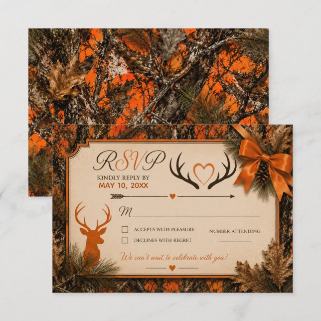 La Caza Ha Terminado Tarjeta de RSVP de Boda con C (Anverso / Reverso)