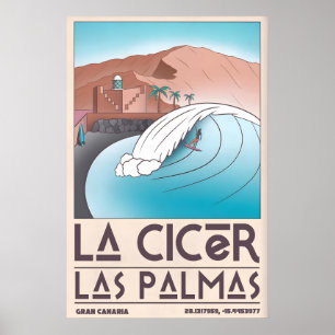 La Cicer Impresión de Surf Retro Escena de Playa (