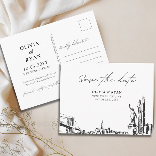 La ciudad de Nueva York salva la tarjeta postal de (New York City Save the Date Postcard for Weddings)