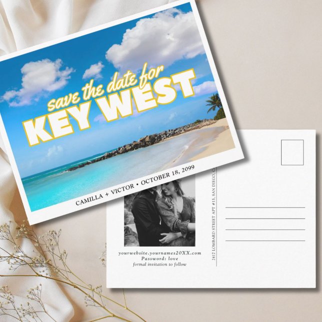 La clave de la boda occidental salva la postal de  (Key West Wedding Save the Date Postcard
)
