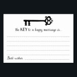 La clave para las tarjetas de matrimonio felices<br><div class="desc">Estas encantadoras tarjetas de consejo matrimonial serán el complemento perfecto para su recepción nupcial o ducha boda/novia. Este diseño presenta una clave negra vintage con las palabras "La CLAVE para un matrimonio feliz es" en un tipo de letra de escritura negra. En estas tarjetas se pide a los invitados que...</div>