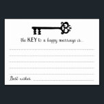 La clave para las tarjetas de matrimonio felices<br><div class="desc">Estas encantadoras tarjetas de consejo matrimonial serán el complemento perfecto para su recepción nupcial o ducha boda/novia. Este diseño presenta una clave negra vintage con las palabras "La CLAVE para un matrimonio feliz es" en un tipo de letra de escritura negra. En estas tarjetas se pide a los invitados que...</div>