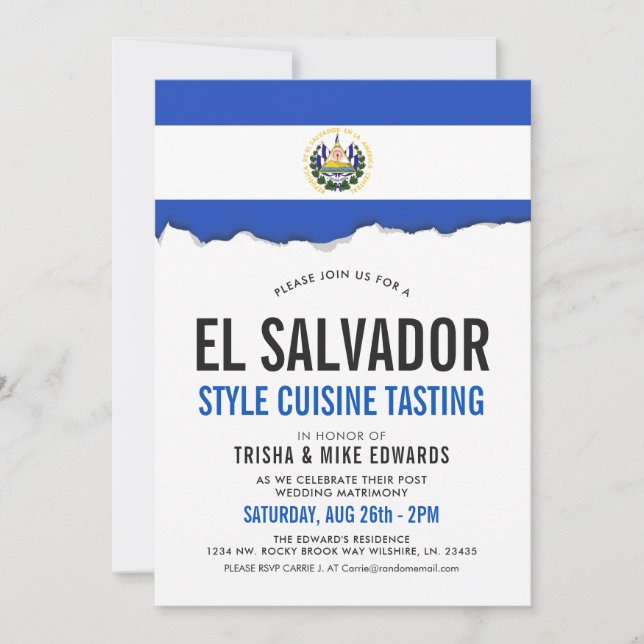 La cocina salvadoreña| Invitación blanca con marca (Anverso)