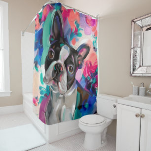 La colorida cortina de ducha "Joy" Boston Terrier
