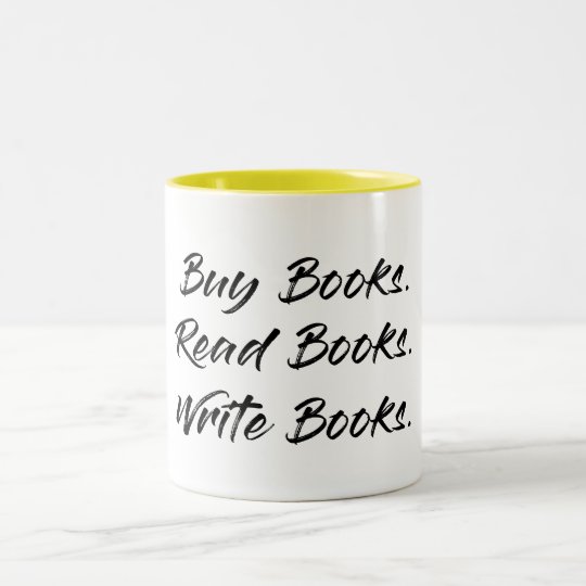 La compra, escribe, leyó la taza