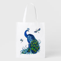Pavo Real Azul con Bolsa Reutilizable de Dragonfli