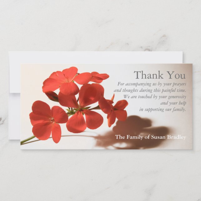 La condolencia del geranio 1 le agradece tarjeta (Anverso)