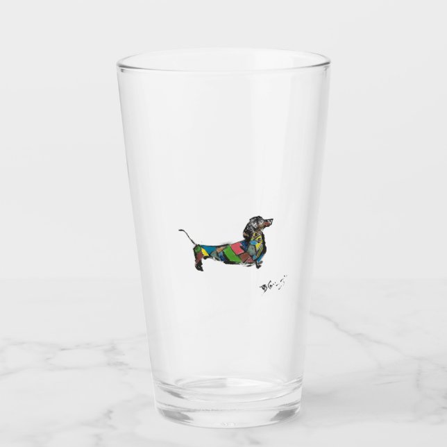 La copa de vidrio Dachshund de 16 oz. (Anverso)