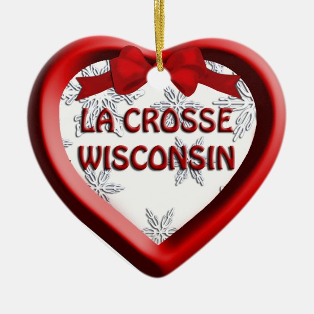 La Crosse Wisconsin Corazón Ornamento de Navidad (Frente)