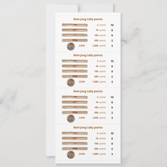 La cuenta Mah-Jong señala la tarjeta - 1 (con la (Anverso)