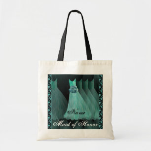 La dama de honor de la TURQUESA viste la bolsa de