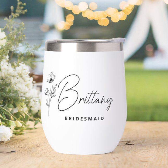La dama de honor personalizada de Boho Floral (Personalized Bridesmaid Wine Tumbler with Name, Wedding Party Gifts, Bachelorette Favors)