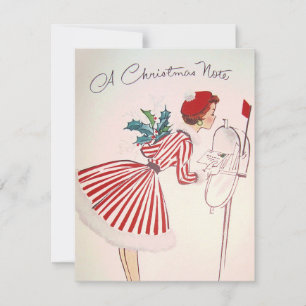 La dama de Navidad retro vintage agrega tarjeta de