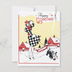 La dama de Navidad retro vintage agrega tarjeta de