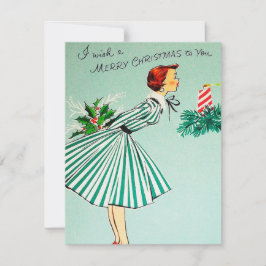 La dama de Navidad retro vintage agrega tarjeta de