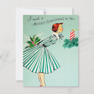 La dama de Navidad retro vintage agrega tarjeta de