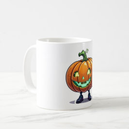La divertida calabaza brillante cara de la taza de