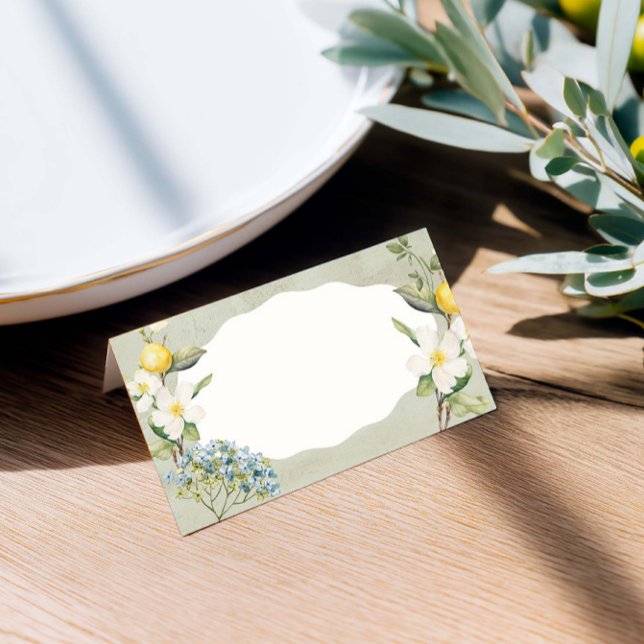 La Dolce Vita Lemon Floral Doble Tarjeta de Lugar (Lemon floral wedding place card—adds charm while guiding guests to their seats.)