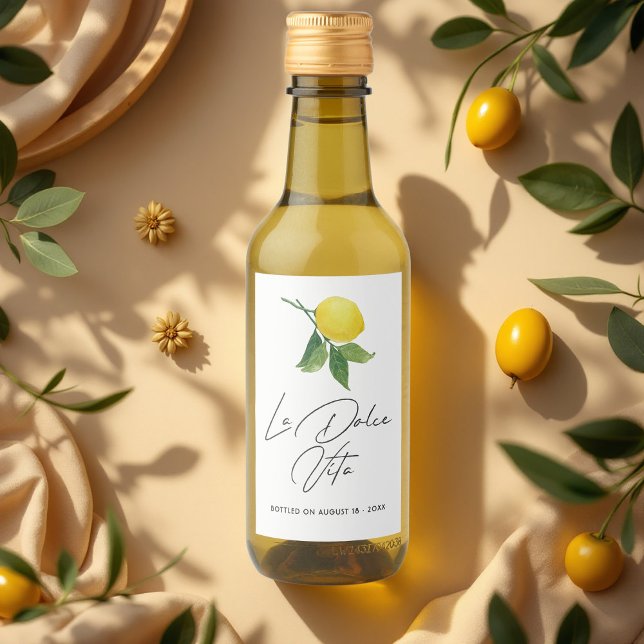 "La Dolce Vita" Limón Aceite de Oliva Casero (Lemon Homemade Olive Oil Wine Label)