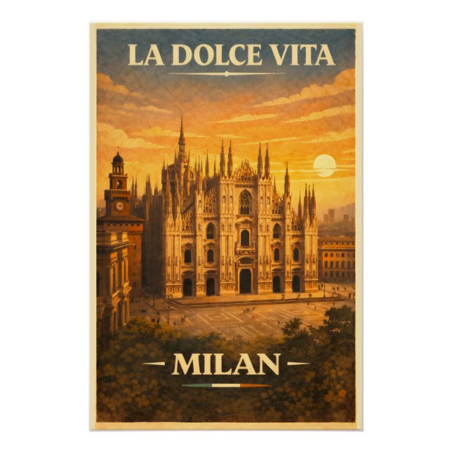 La Dolce Vita - Milan Vintage Travel Poster (Anverso)