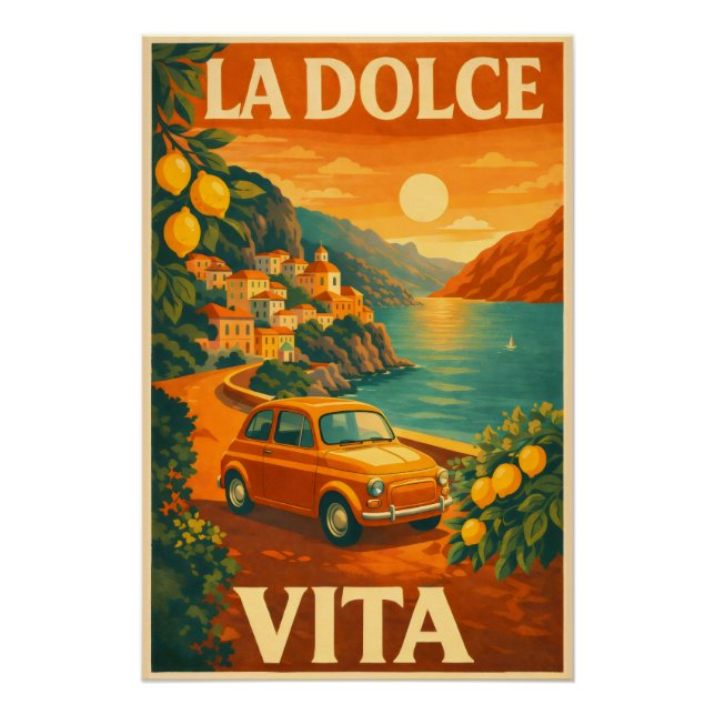 La Dolce Vita – Retro Italian Coast Travel Poster (Anverso)