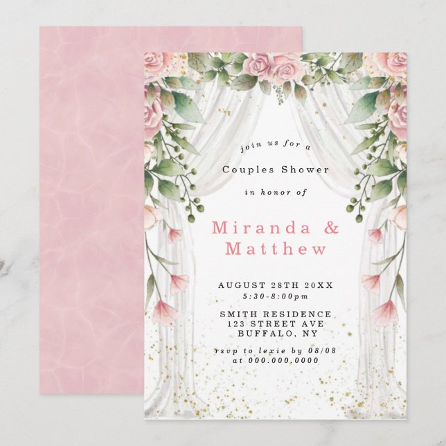 La ducha de las parejas florales rosas blancas con (Anverso / Reverso)