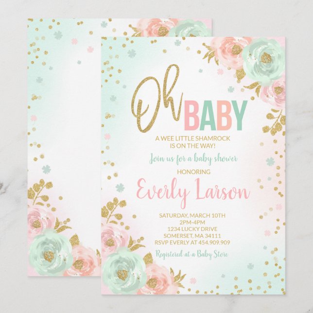 La ducha irlandesa de la invitación a Baby Shower  (Anverso / Reverso)