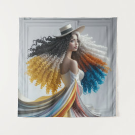 La elegancia en contraste con el tapiz de una muje