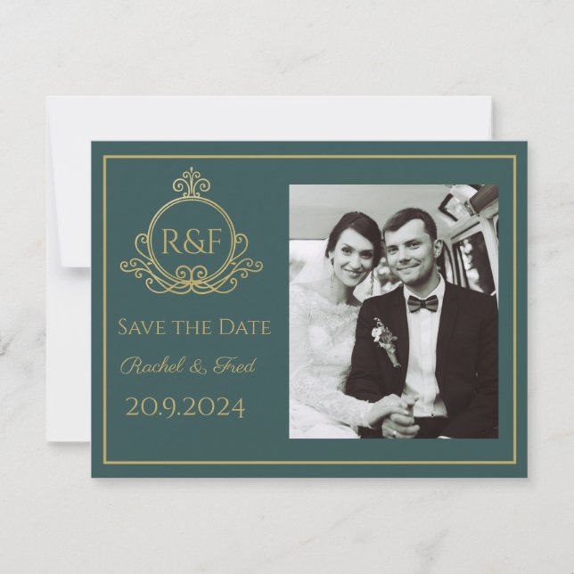 La elegante caligrafía dorada verde salva la fecha (Anverso)