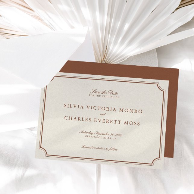 La elegante y clásica boda marrón y cruda salva la (Classic Elegant Brown & Ecru Wedding Save the Date)