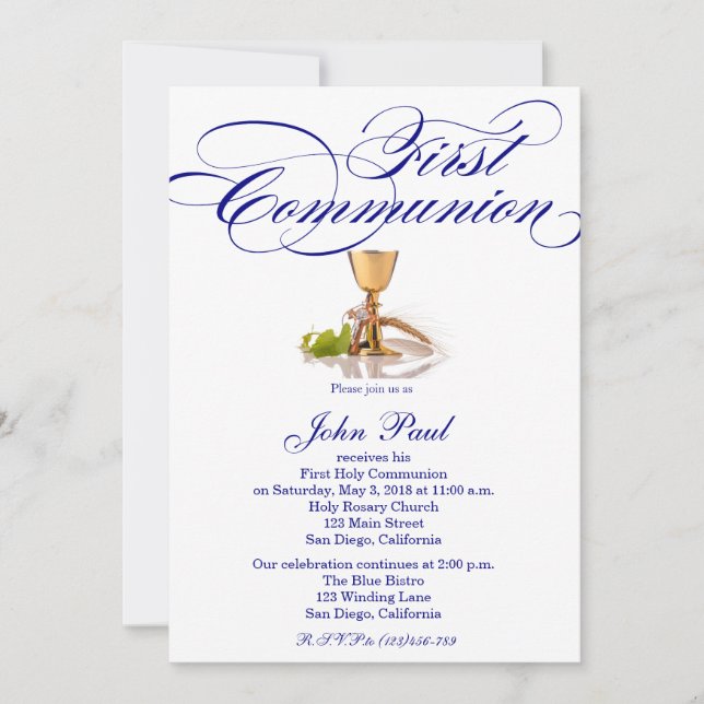 La elegante y moderna invitación de la primera com (Anverso)