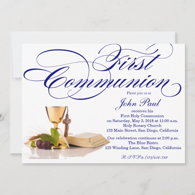 La elegante y moderna invitación de la primera com (Anverso)