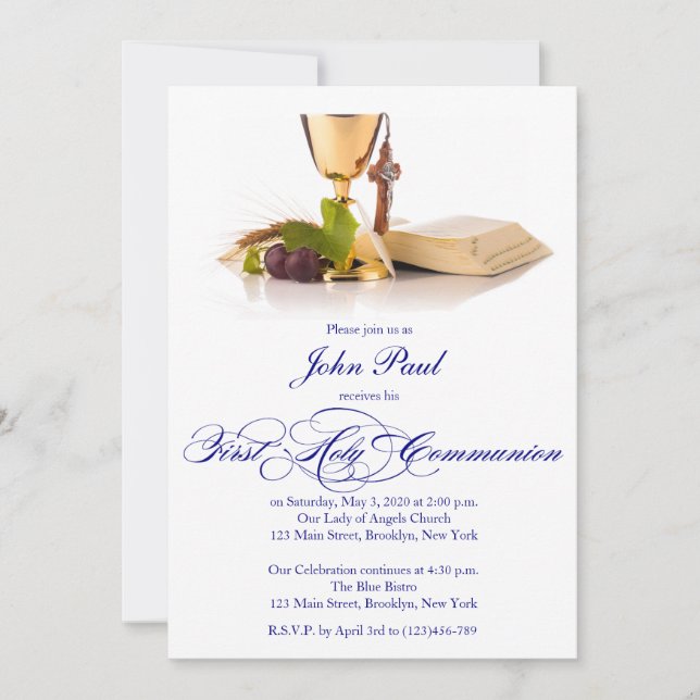 La elegante y moderna invitación de la primera com (Anverso)